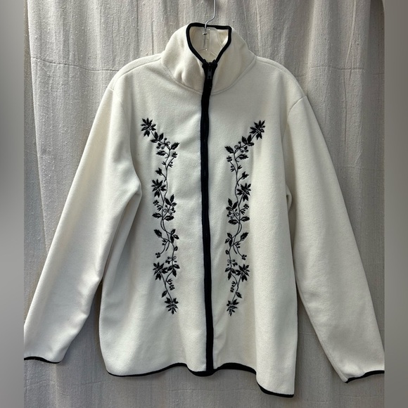 Vintage/ Ladies Club Fleece White Zip Up Jacket Sweater Top / size 1X/ like new - Picture 1 of 8